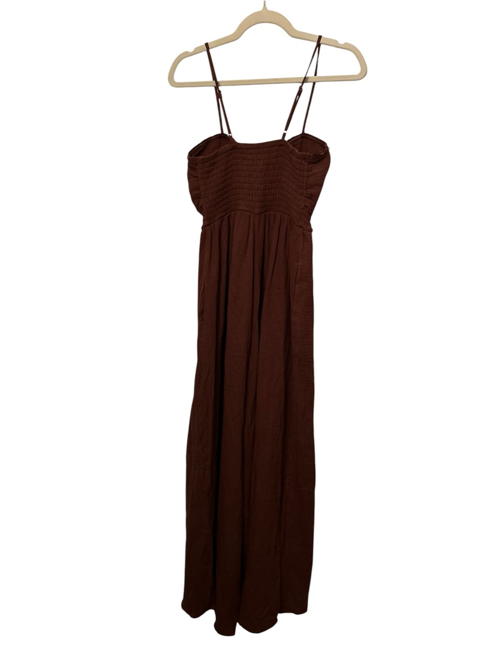 Blue Velvet Smocked Wide Leg Jumpsuit Reddish Brown Size Medium Cotton - Picture 5 of 6
